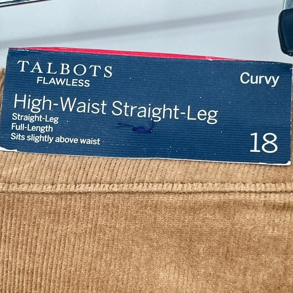 NWT Talbots Slimming Corduroy Pants‎ Camel High Waist Straight Leg 18 Preppy